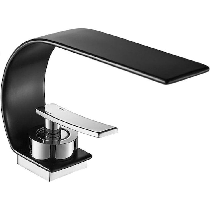Baterie chiuveta cascada alamă negru mat, inaltime 13 cm, 3/8"