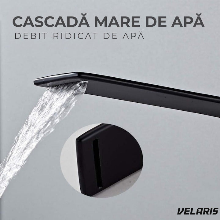 Baterie chiuveta cascada alamă negru mat, inaltime 13 cm, 3/8"