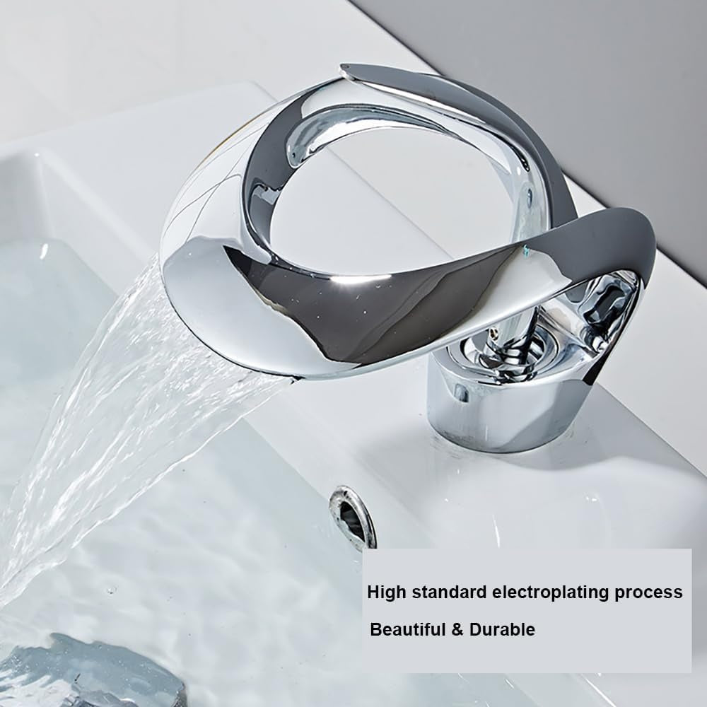 Robinet baie tip cascade cromat 15cm, montaj simplu, design nordic, argintiu