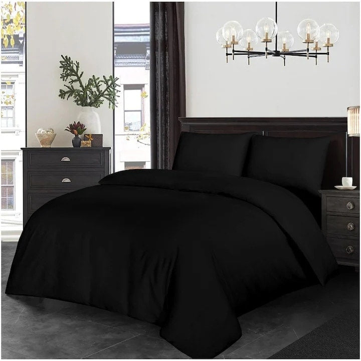 Lenjerie pat 2 persoane, 3 piese, 100% bumbac satin, 205TC, negru