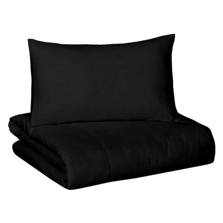 Lenjerie pat 2 persoane, 3 piese, 100% bumbac satin, 205TC, negru