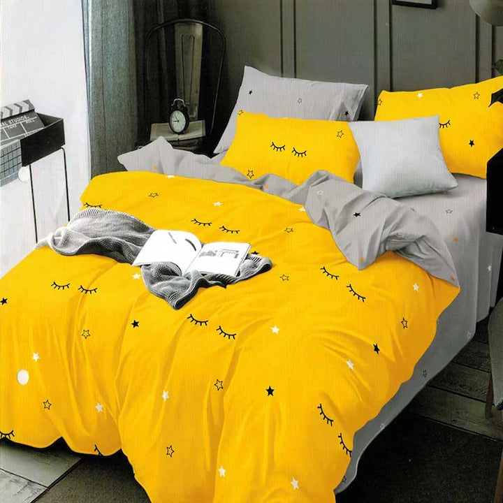Lenjerie de pat bumbac gros, 4 piese, galben, pentru 2 persoane, 180-200 cm