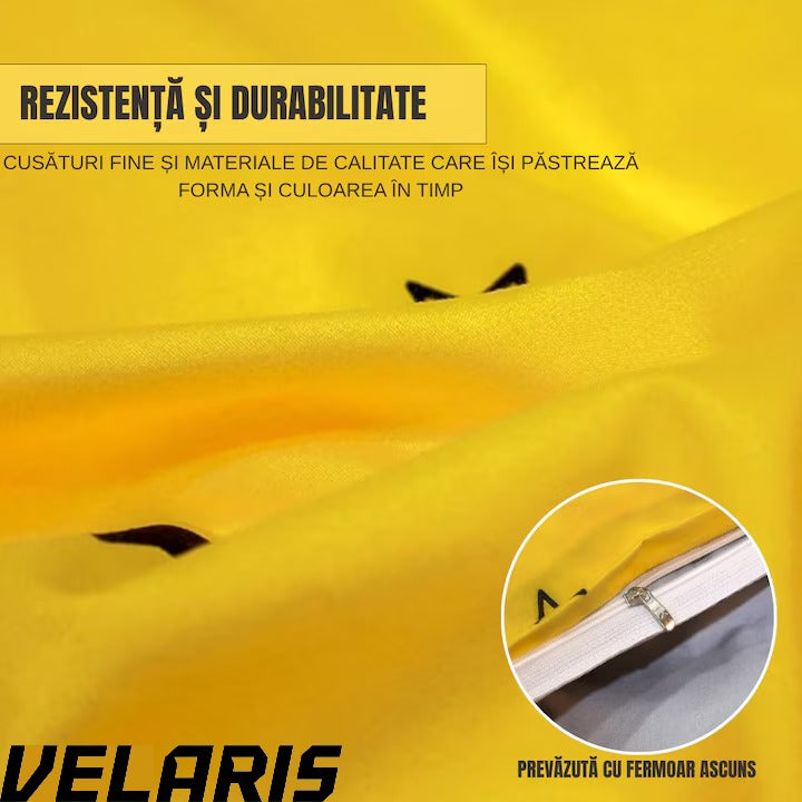 Lenjerie de pat bumbac gros, 4 piese, galben, pentru 2 persoane, 180-200 cm