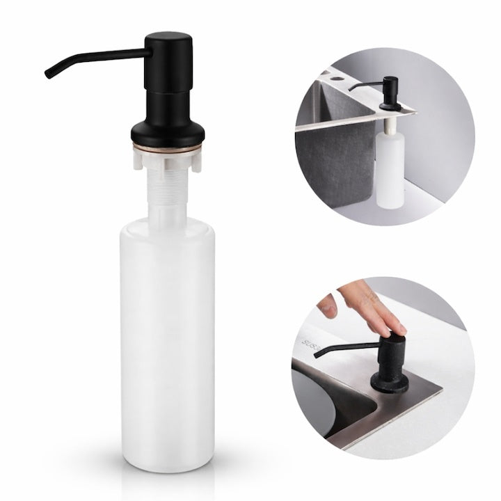 Dispenser încastrat în chiuvetă pentru săpun și detergent, rezervor 300 ml, negru