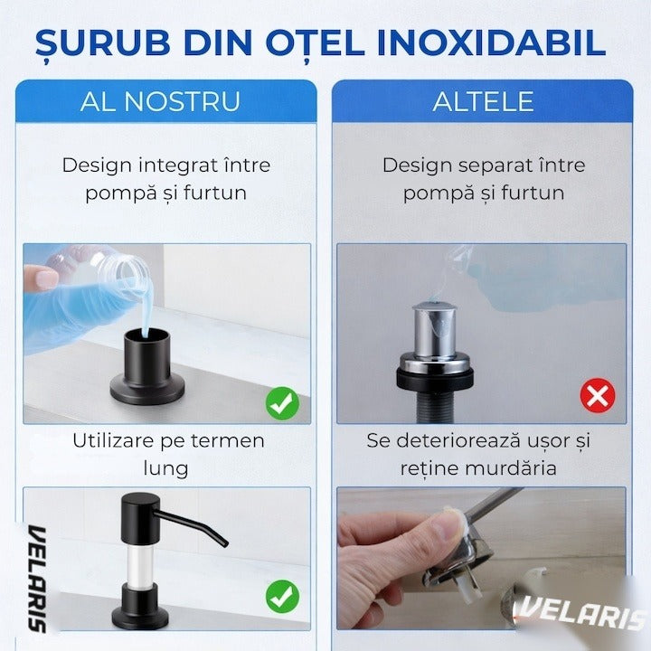 Dispenser încastrat în chiuvetă pentru săpun și detergent, rezervor 300 ml, negru