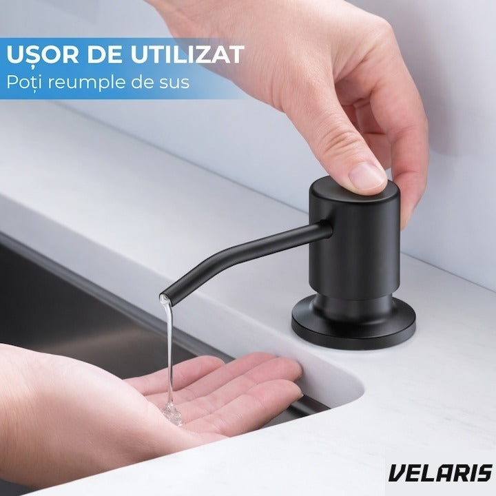 Dispenser încastrat în chiuvetă pentru săpun și detergent, rezervor 300 ml, negru