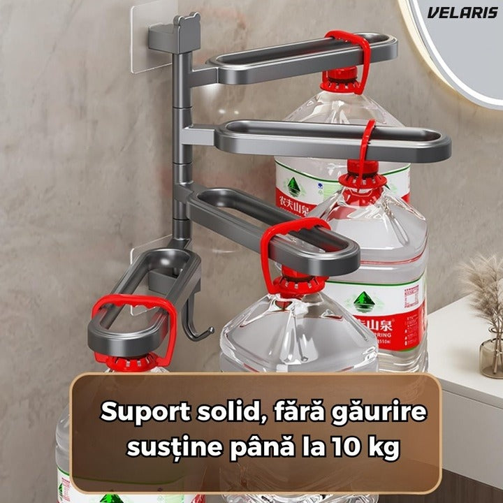 Suport de prosoape rotativ fără găurire, 4 brațe mobile, negru mat