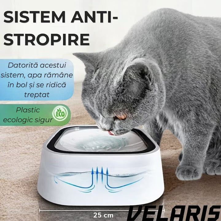 Bol pentru apa, antistropire si antialunecare, 1.5 L, alb, pentru caini si pisici, plastic