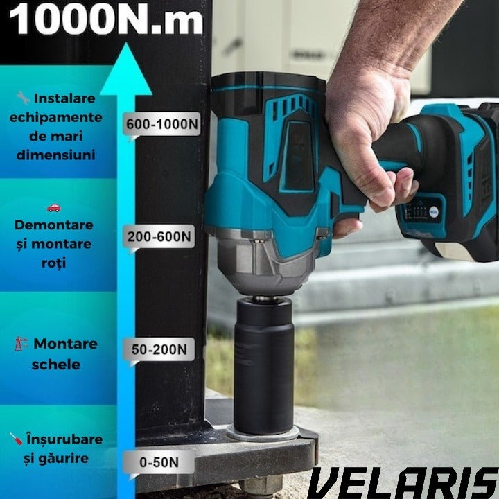 Bormasina de Impact 1000Nm 48VF Brushless cu 2 Baterii 4.0Ah, Cutie Transport, Incarcator Rapid, LED, Reglaj Viteza, Motor Fara Perii