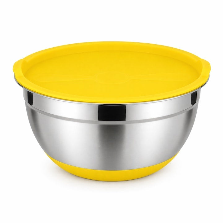 Bol inox cu capac și bază antiderapantă 20 cm, galben