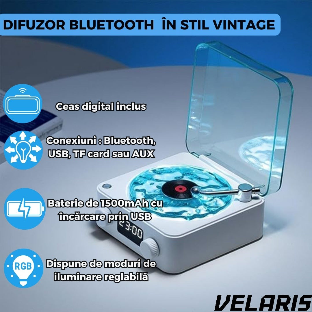 Boxa Bluetooth Retro cu Lumini Ambientale si Sunete ale Naturii, 5W, 1500mAh, Alb
