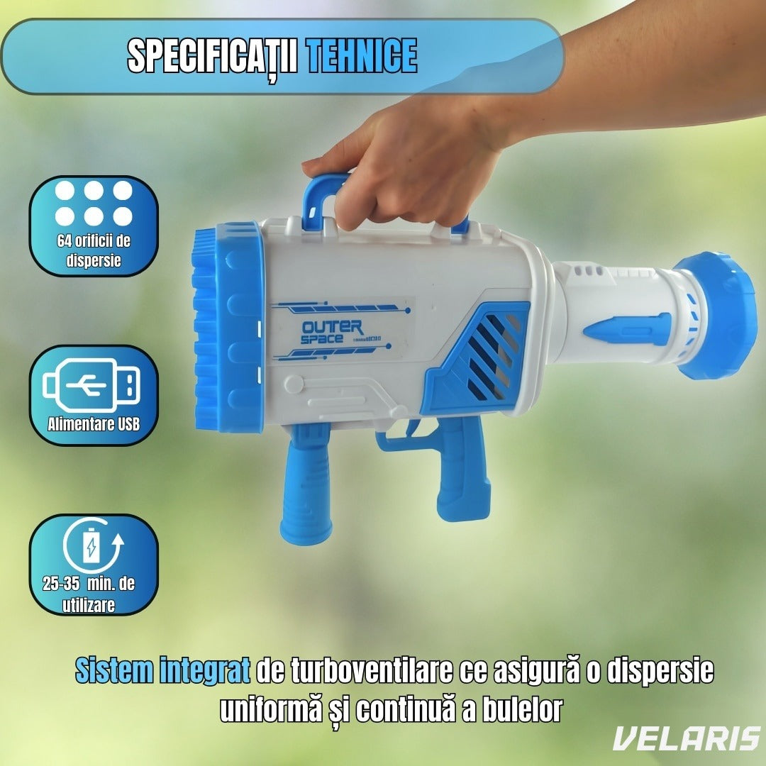 Pistol de baloane de săpun cu 64 de orificii, albastru
