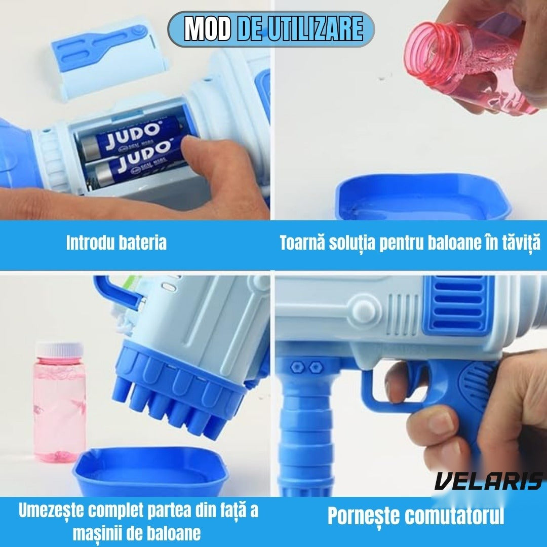 Pistol de baloane de săpun cu 64 de orificii, albastru