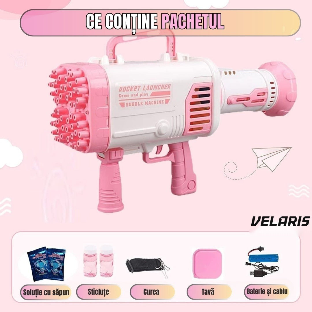 Pistol de baloane de săpun cu 64 de orificii, roz