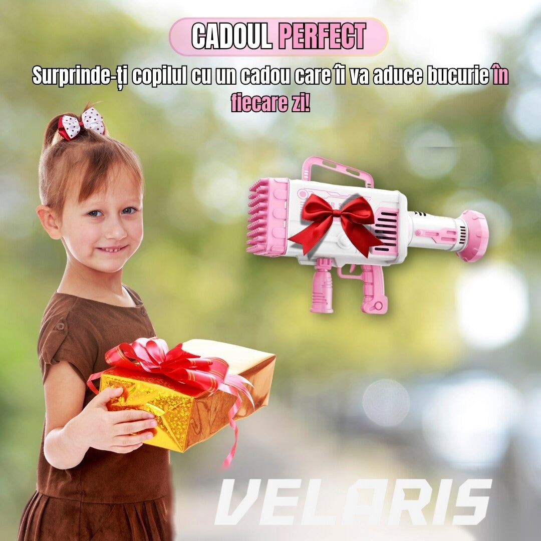 Pistol de baloane de săpun cu 64 de orificii, roz