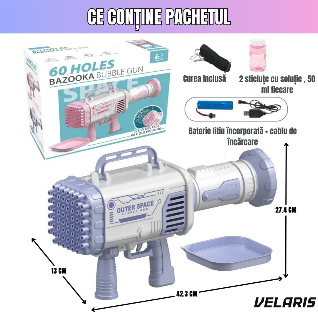 Pistol de baloane de săpun, 64 orificii, violet
