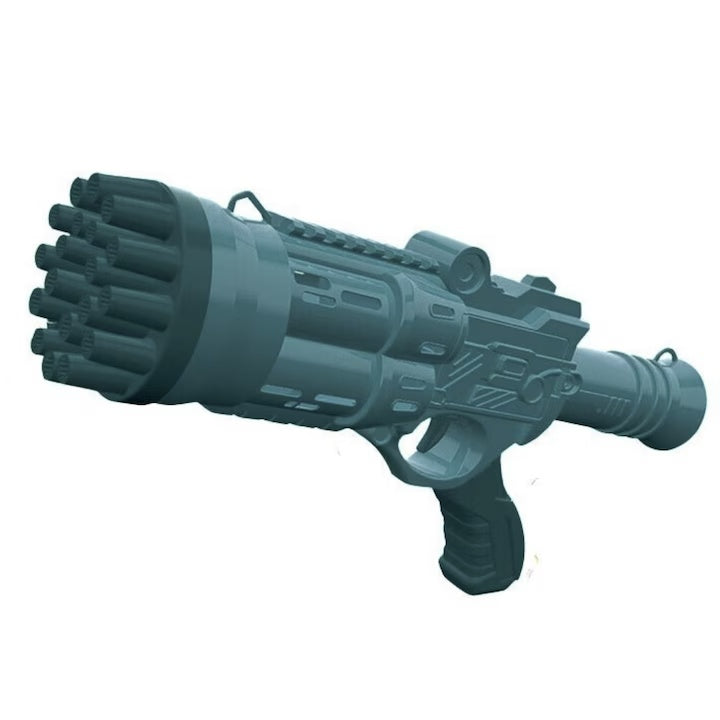 Pistol de baloane de săpun cu 24 orificii, efect turbo, structură ABS, albastru închis