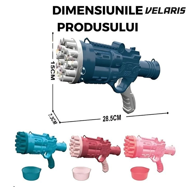 Pistol de baloane de săpun cu 24 orificii, efect turbo, structură ABS, albastru închis