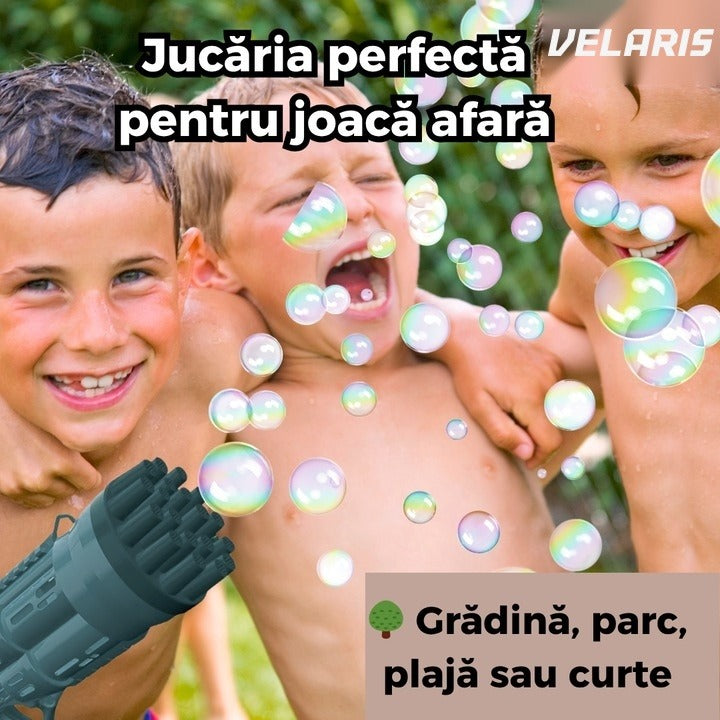 Pistol de baloane de săpun cu 24 orificii, efect turbo, structură ABS, albastru închis