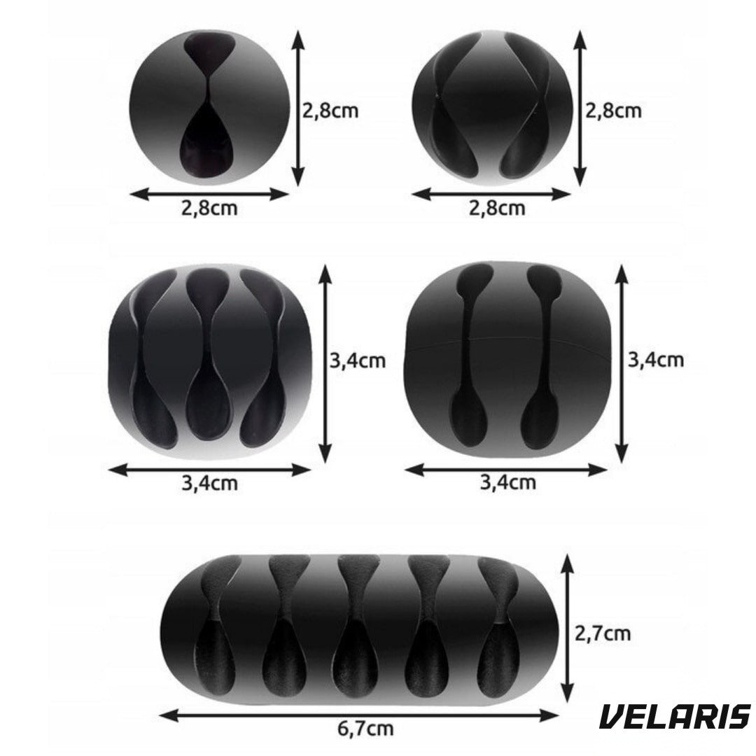 Set 10 Suporturi Autoadezive pentru Organizare Cabluri, 5 Dimensiuni Diferite, Negru