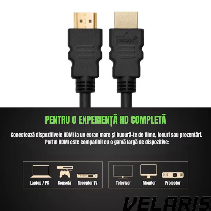 Cablu video HDMI la HDMI, 1.8m, conectori aurii premium, rezolutie 4K Ultra HD 60Hz, negru