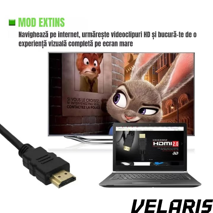 Cablu video HDMI la HDMI, 1.8m, conectori aurii premium, rezolutie 4K Ultra HD 60Hz, negru