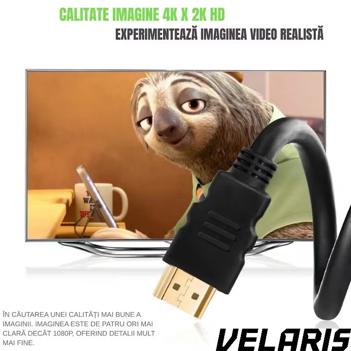 Cablu video HDMI la HDMI, 1.8m, conectori aurii premium, rezolutie 4K Ultra HD 60Hz, negru