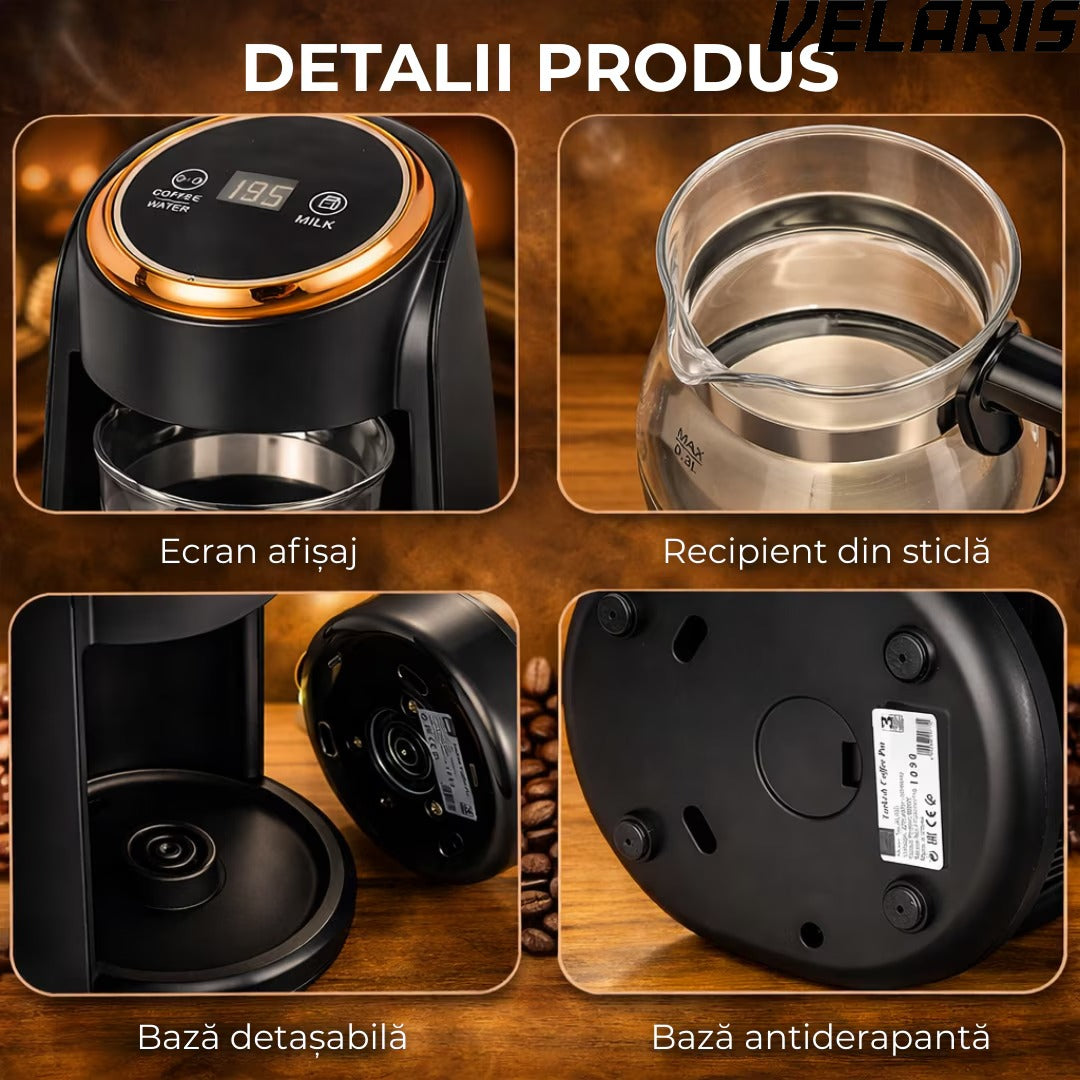 Cafetiera Electrica Tip Ibric pentru Cafea Turceasca, 600W, 0, 3L, Display LCD, Negru/Auriu, Multifunctionala