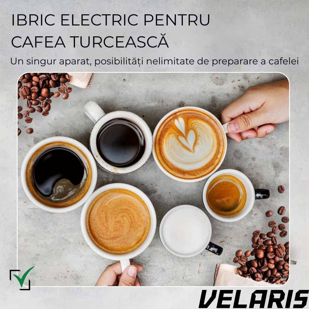 Cafetiera Electrica Tip Ibric pentru Cafea Turceasca, 600W, 0, 3L, Display LCD, Negru/Auriu, Multifunctionala