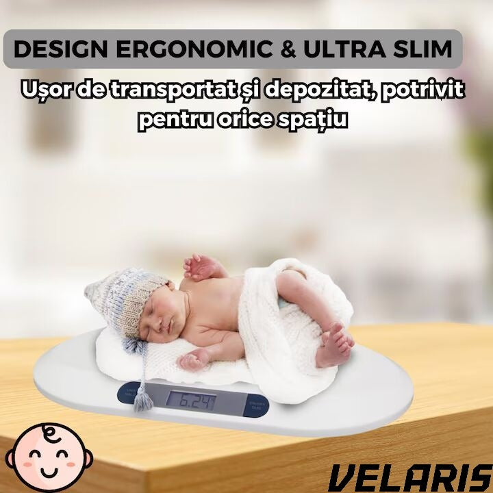 Cantar Electronic Bebe cu Display LCD, Precizie la Gram, 20KG, Design Ergonomic, Ultra Slim, Alb