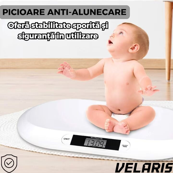 Cantar Electronic Bebe cu Display LCD, Precizie la Gram, 20KG, Design Ergonomic, Ultra Slim, Alb