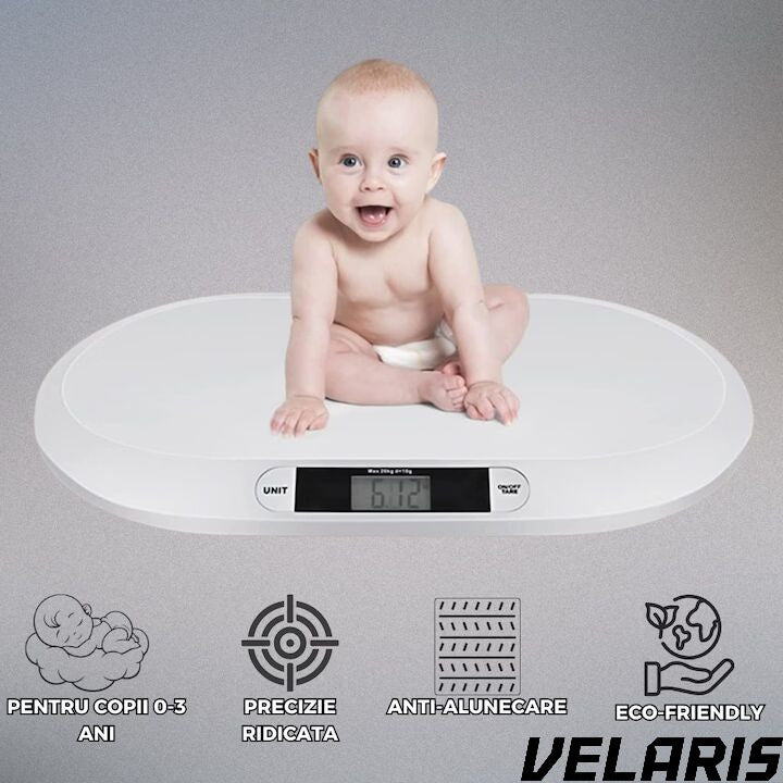 Cantar Electronic Bebe cu Display LCD, Precizie la Gram, 20KG, Design Ergonomic, Ultra Slim, Alb