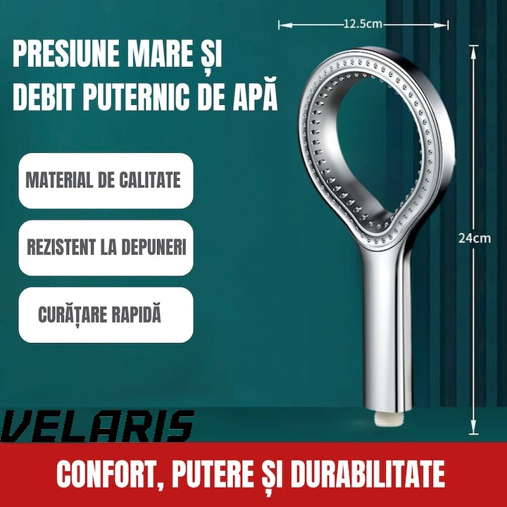 Cap de dus cu jet reglabil, flexibilitate versatila, moduri multiple de pulverizare, finisaj argintiu