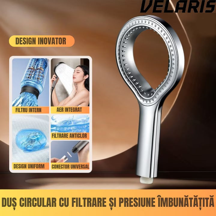 Cap de dus cu jet reglabil, flexibilitate versatila, moduri multiple de pulverizare, finisaj argintiu