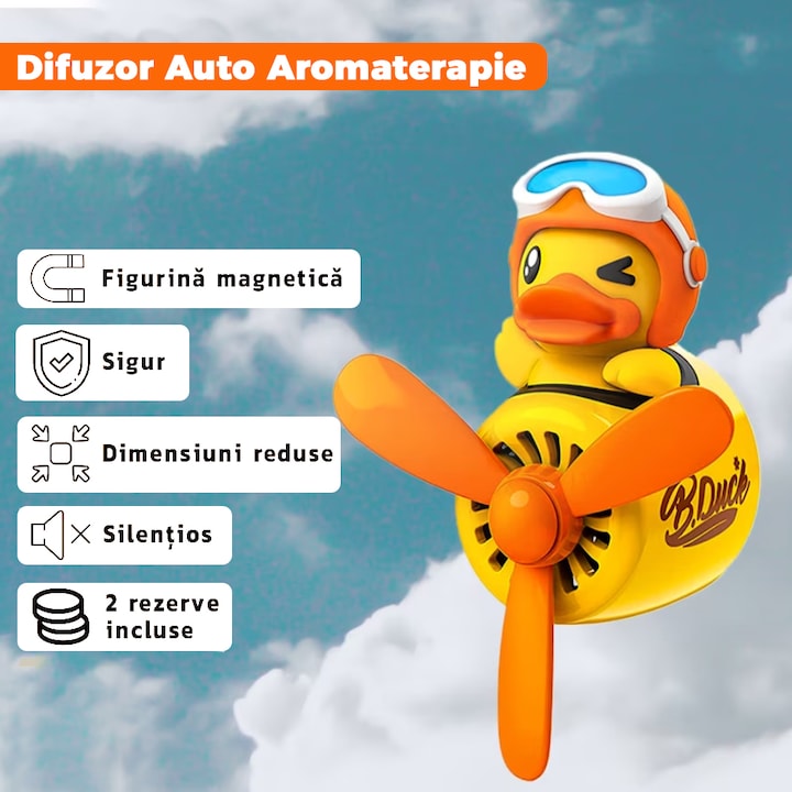 Difuzor aromă auto Rață galbena, kit 2 parfumuri cu extracte naturale