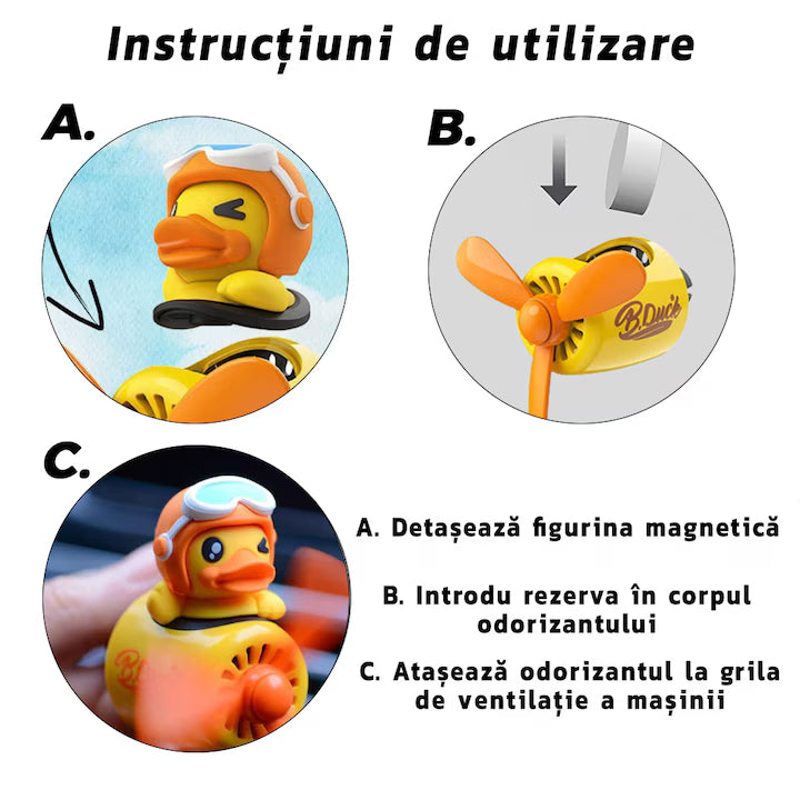 Difuzor aromă auto Rață galbena, kit 2 parfumuri cu extracte naturale