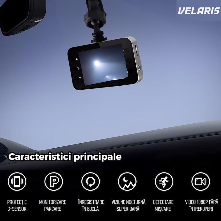Cameră auto DVR Full HD 1080P, ecran 2.7", Night Vision, unghi 140°, card 32GB inclus