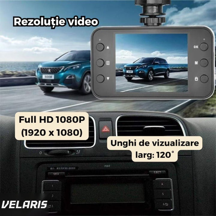 Cameră auto DVR Full HD 1080P, ecran 2.7", Night Vision, unghi 140°, card 32GB inclus