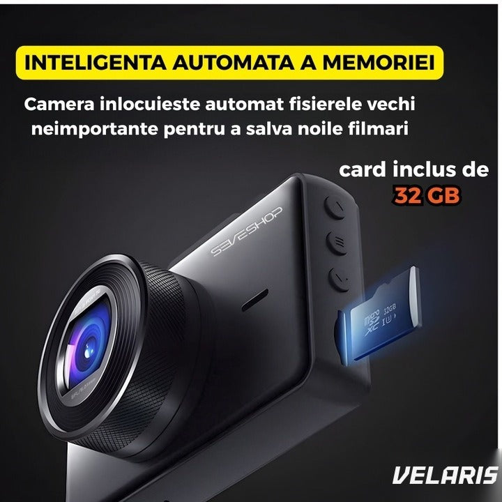 Cameră auto DVR Full HD 1080P, ecran 2.7", Night Vision, unghi 140°, card 32GB inclus