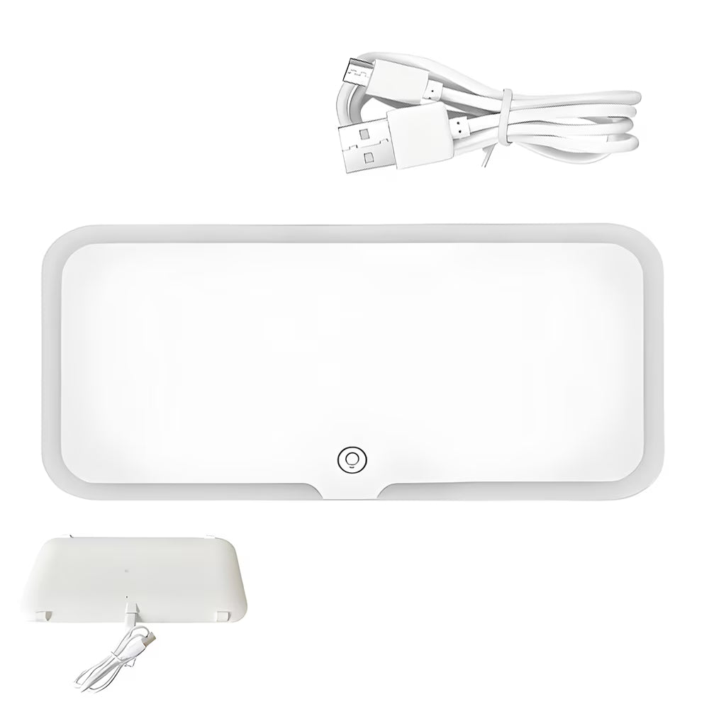 Oglindă cosmetică cu LED pentru vizieră auto, cu buton touch, albă