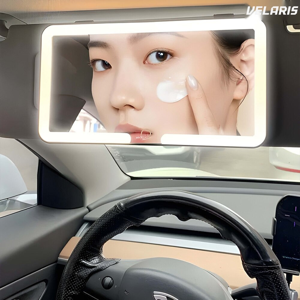 Oglindă cosmetică cu LED pentru vizieră auto, cu buton touch, albă