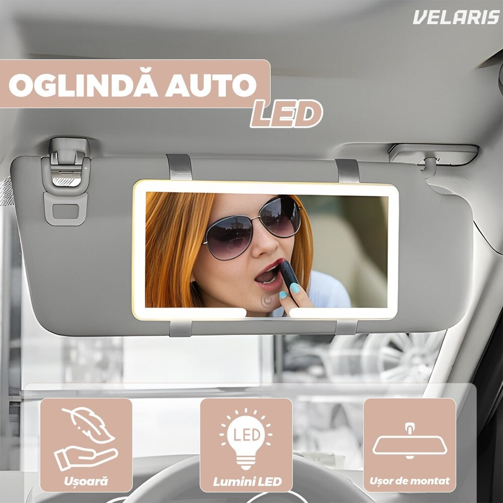 Oglindă cosmetică cu LED pentru vizieră auto, cu buton touch, albă