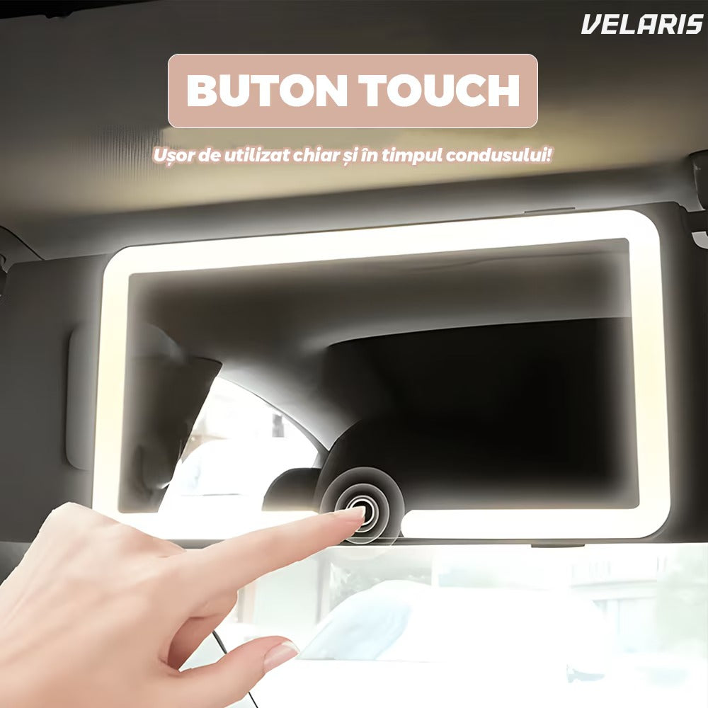 Oglindă cosmetică cu LED pentru vizieră auto, cu buton touch, albă