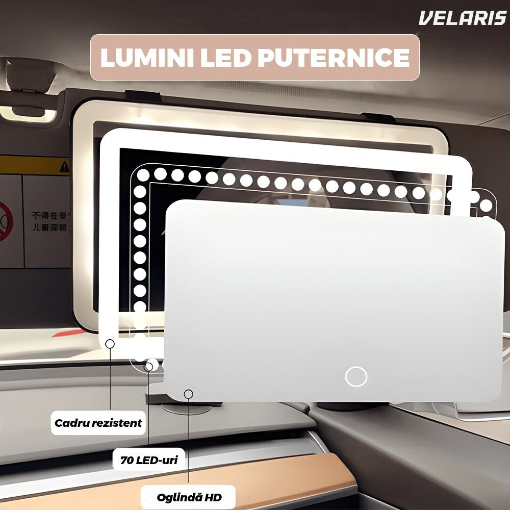 Oglindă cosmetică cu LED pentru vizieră auto, cu buton touch, albă