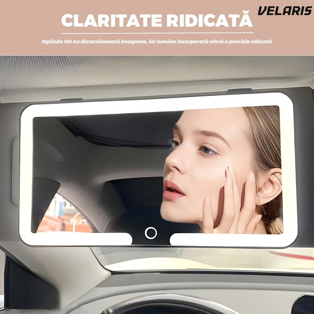 Oglindă cosmetică cu LED pentru vizieră auto, cu buton touch, albă