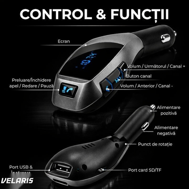 Kit auto cu modulator FM și Bluetooth, handsfree, compatibil dispozitive mobile