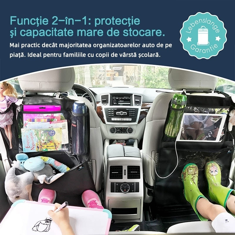 Protector scaun mașină rezistent la apă cu suport tablet și buzunare