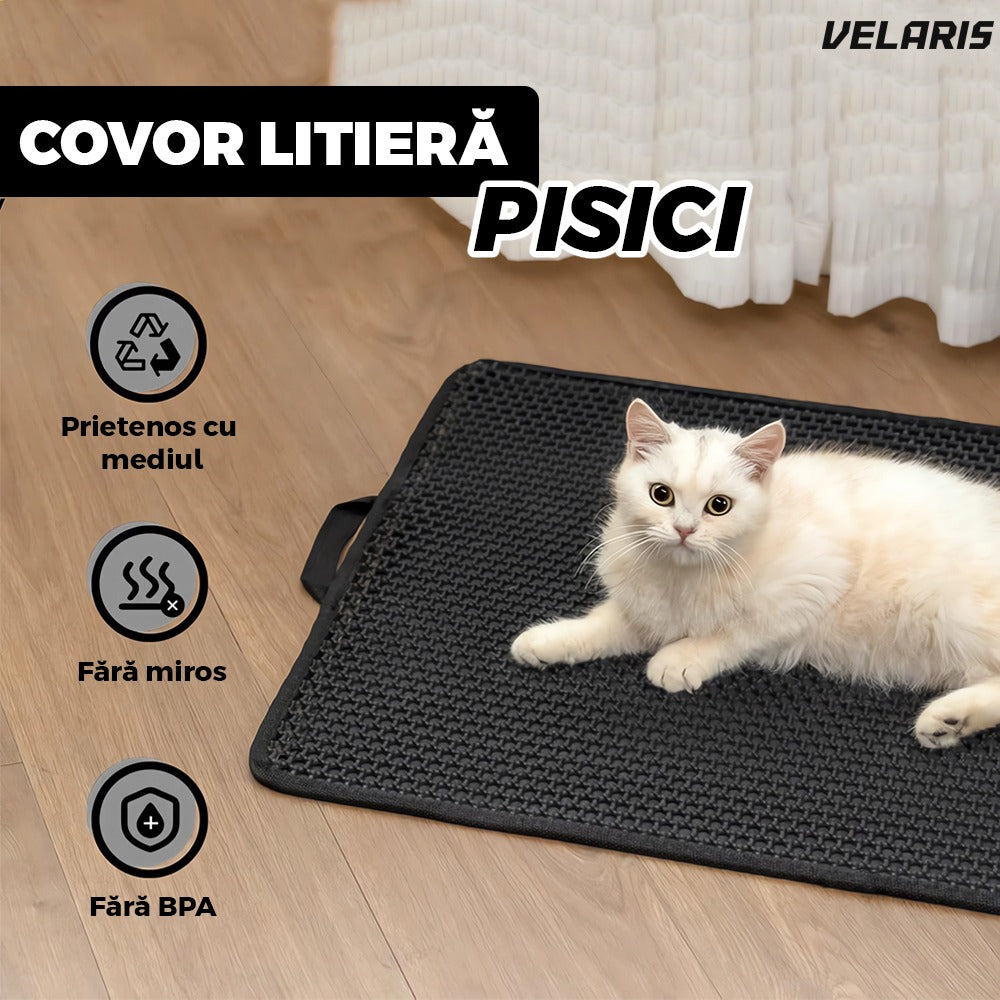 Covoraș litiera pisica 45x60 cm, negru, colector nisip waterproof