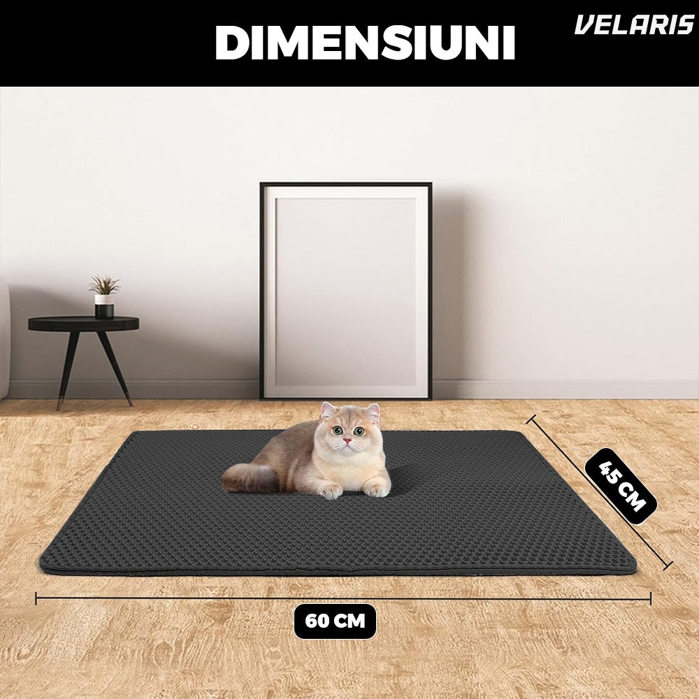 Covoraș litiera pisica 45x60 cm, negru, colector nisip waterproof