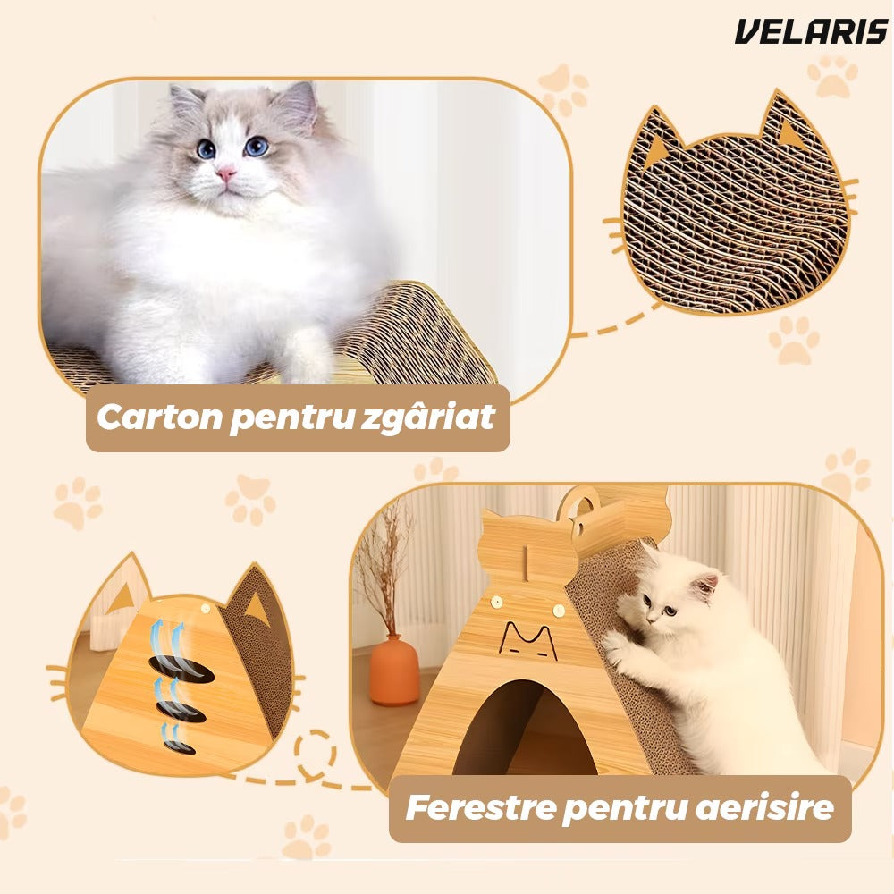 Set de joacă pentru pisici, căsuță, maro deschis, ușor de mutat